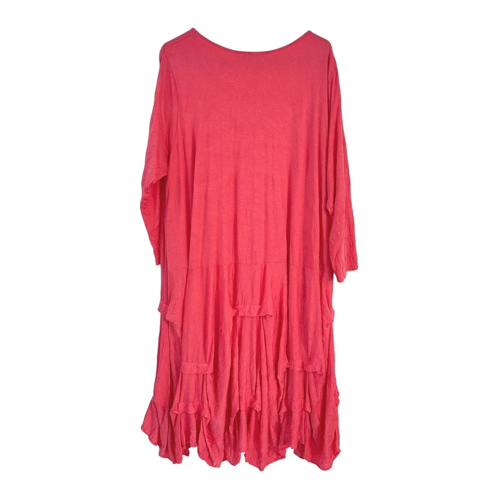 Comfy USA Coral Crinkle Tiered Dress 2X Asymmetric Lagenlook Artsy Art to Wear